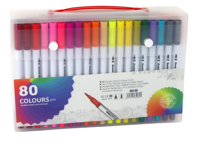 Set de 80 markere colorate cu două capete în organizator