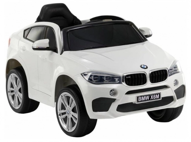 Mașină cu acumulatoare BMW X6 albă cu scaun din piele, roți EVA