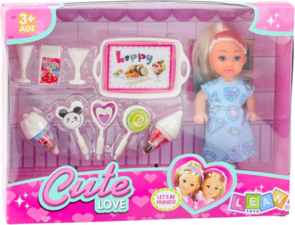 Set Mini păpușă Accesorii dulci Rochie albastră