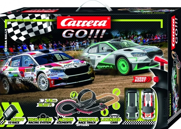 pistă auto Carrera GO Škoda Rally 4,9 m cu looping și două mașini Fabia RS Rally2