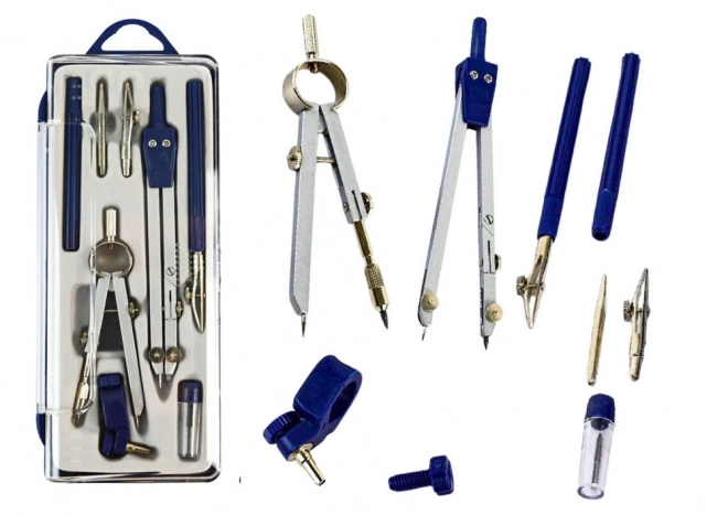 Set geometric de instrumente de desen tehnic cu compas și organizator
