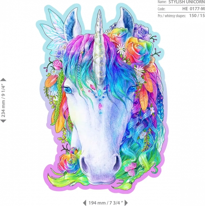 Puzzle din lemn unicorn stilat
