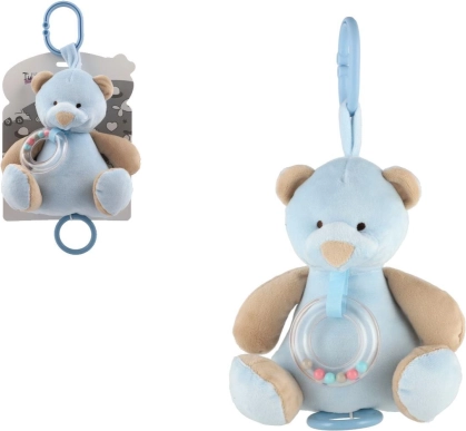 Ursuleț muzical din pluș pentru agățat 18 cm – albastru