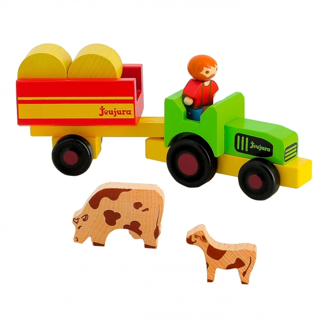 figurine fermier cu tractor din lemn Jeujura