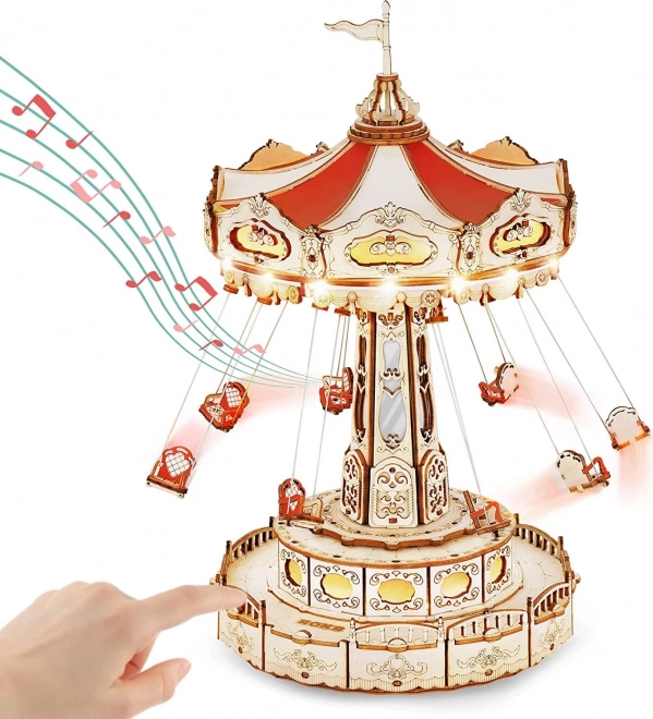 Robotime 3D puzzle din lemn cu muzică și lumini - Carusel
