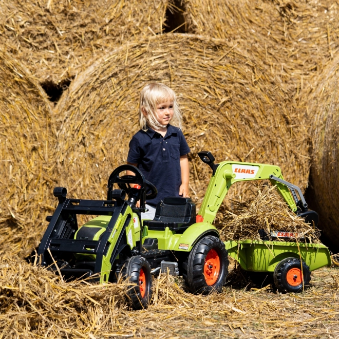Tracțiune manuală Claas Arion cu încărcător, excavator și remorcă