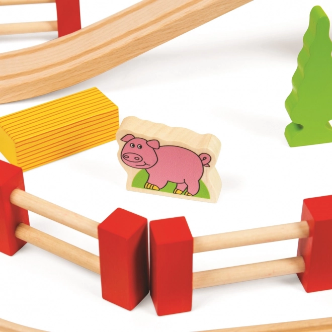 Set de tren și cale rutieră din lemn Bigjigs Rail, 80 de piese