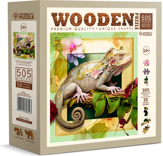 Puzzle din lemn Chameleon și flori