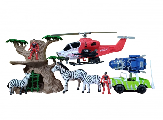 Set de salvare animale cu elicopter 39 cm