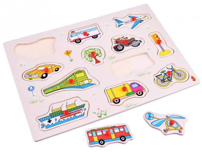 Puzzle din lemn cu vehicule sortator 12 piese