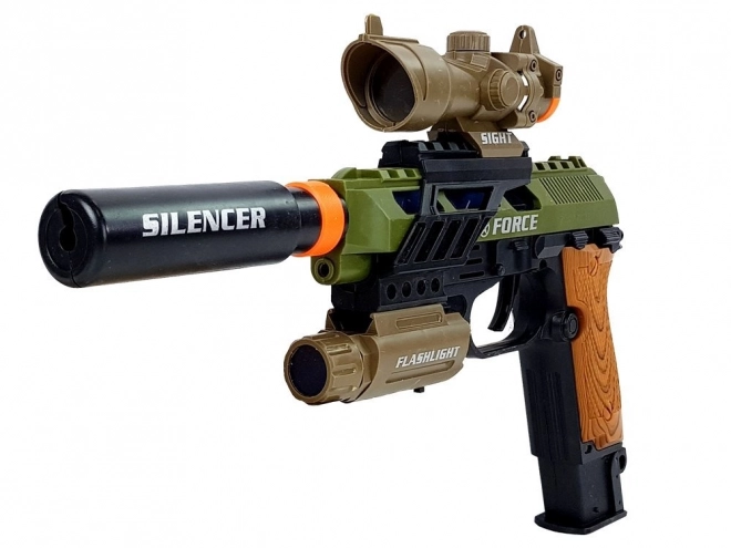 Set militar cu pistol, pușcă, cuțit și medalie
