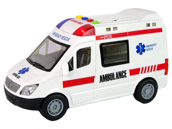 Ambulanță cu efecte sonore și lumini, cu mecanism de frecare