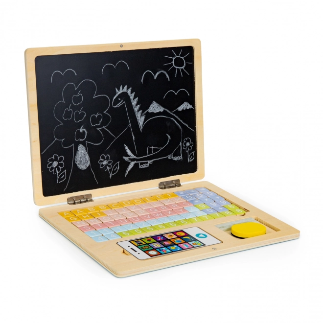 Laptop educațional din lemn cu tablă magnetică și litere Ecotoys