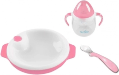 Set de farfurie termică cu linguriță din silicon și cană, Pastel pink