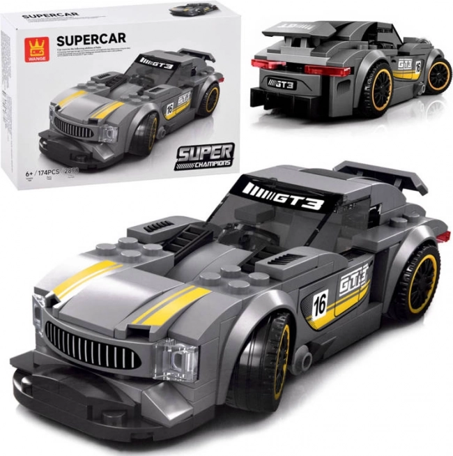 Set de construcție tehnică mașină sport argintie 174 piese cu autocolante