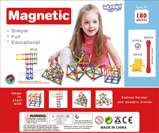 Blocuri magnetice de construcție Woopie Puzzle Creativ 180 buc