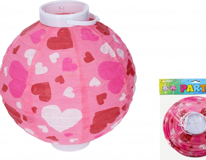Lampion sferic 20 cm pe baterii cu motiv de inimioare