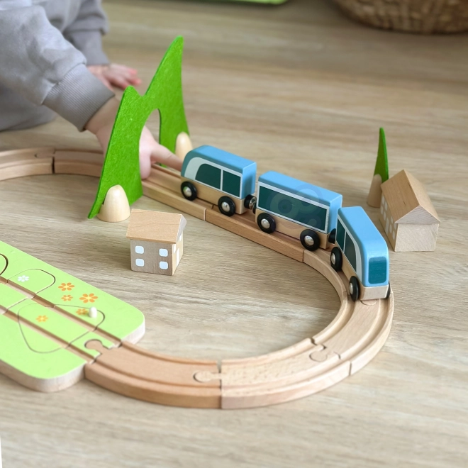 Set trenuleț din lemn cu sortator de forme Classic World 40 piese