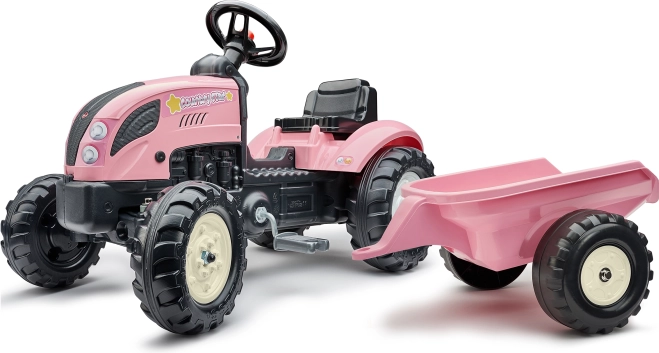 Tractor cu pedale Country Star roz cu remorcă și claxon