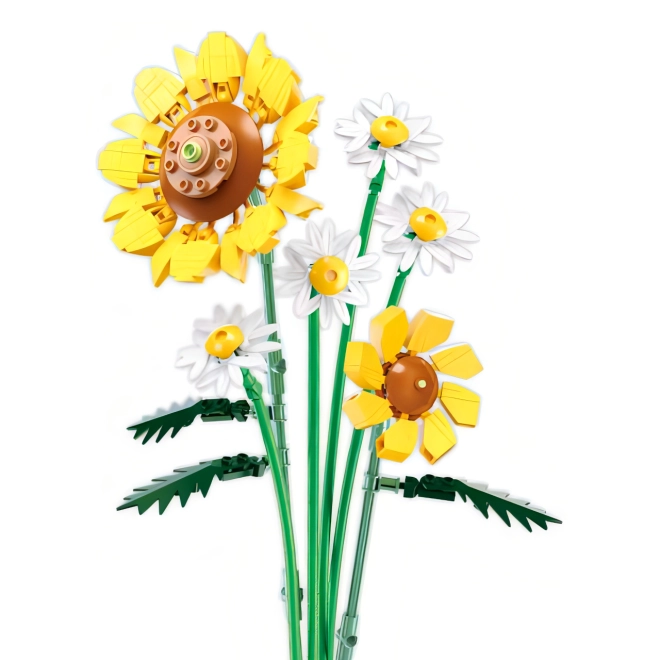 Buchet realist cu floarea-soarelui și margarete