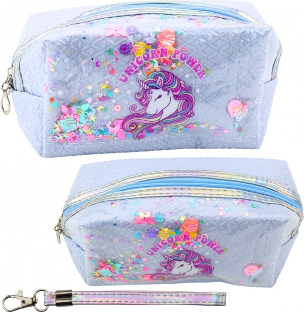 Penar școlar de basm cu unicorn și confetti, albastru, 20 cm