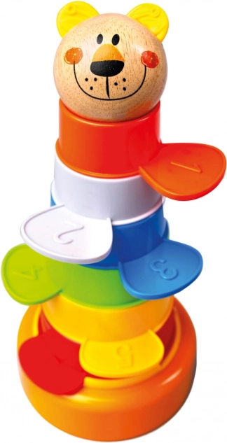 Bino turn colorat 2 în 1 – jucărie educativă de stivuire cu ursuleț