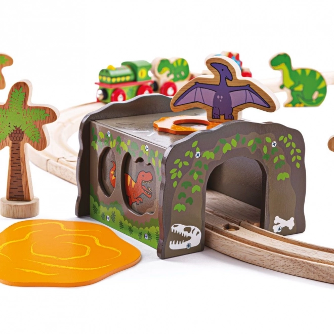 Tunel de tren cu dinozauri T-Rex de la Bigjigs Rail