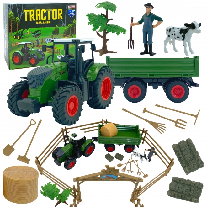 Mini fermă tractor cu animale și unelte de la Woopie