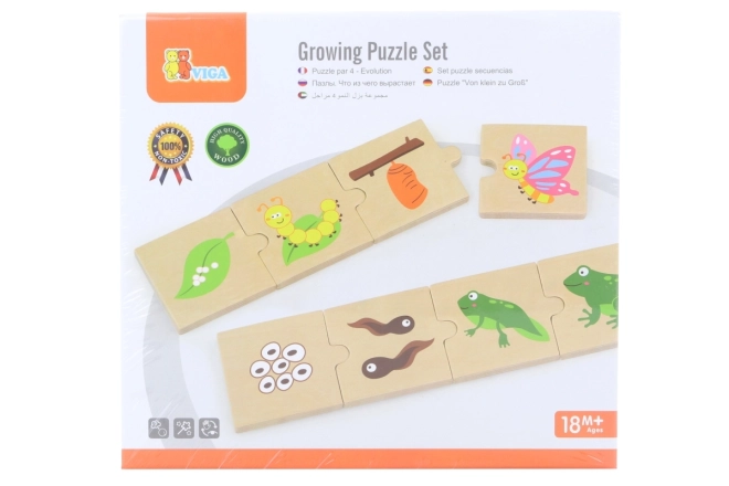 Puzzle din lemn cu animale și plante în creștere