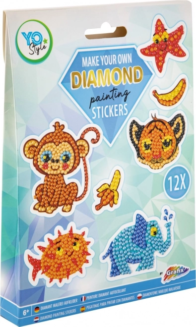 Set de autocolante cu pictură diamant Grafix Animale 12 bucăți