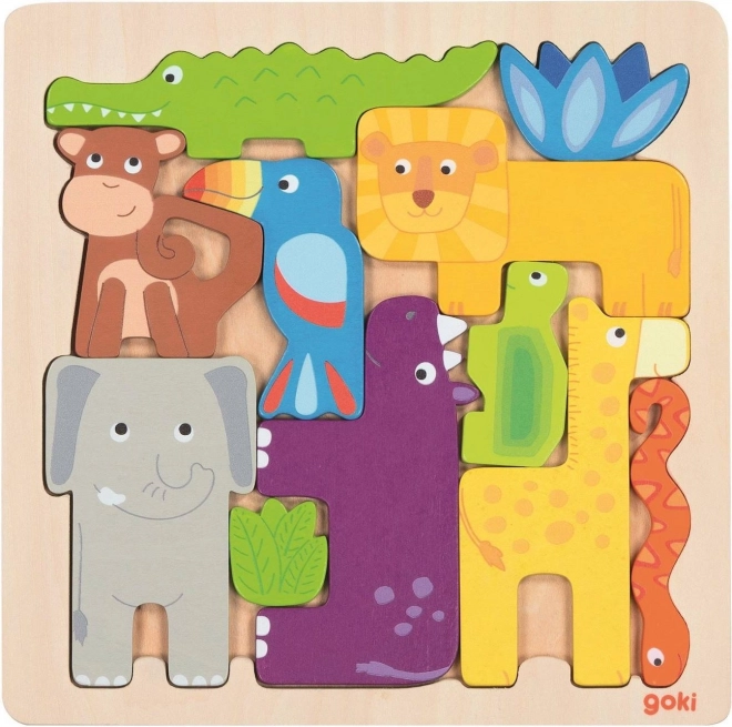 Puzzle din lemn cu contur Safari 11 piese Goki