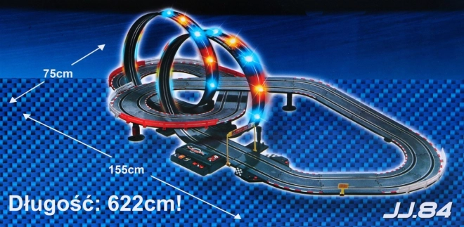 Circuit de curse pentru copii cu bucle luminoase și mașini