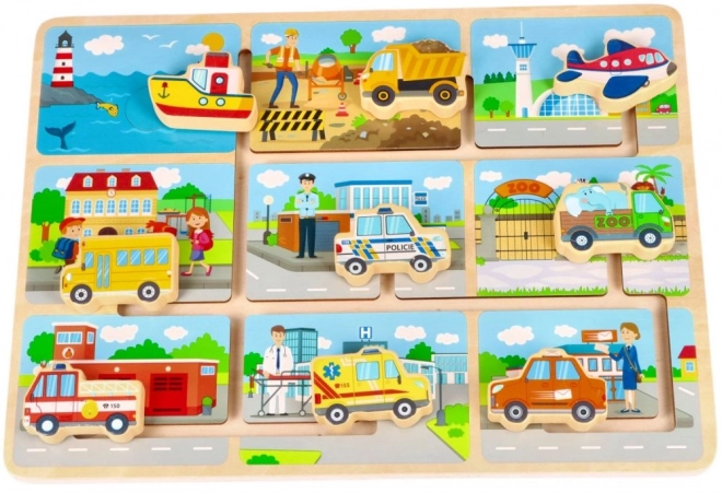 Joc de lemn cu vehicule
