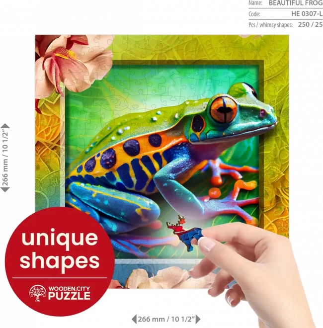 Puzzle 3D din lemn cu broască colorată