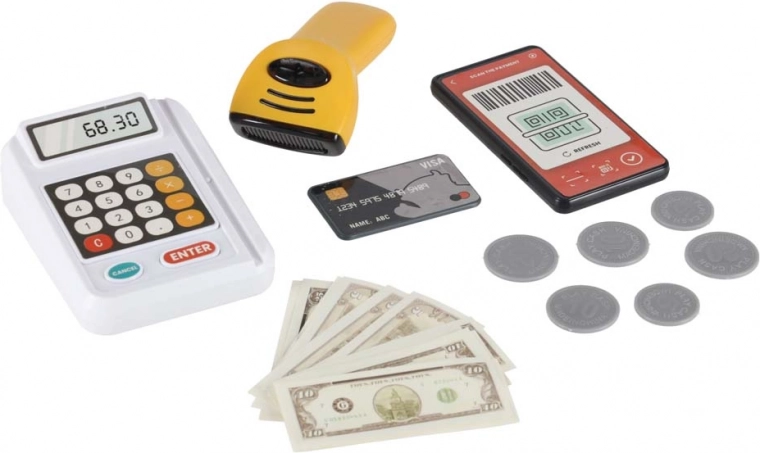 Cumpărături realiste: casă de marcat, scanner și plată cu cardul