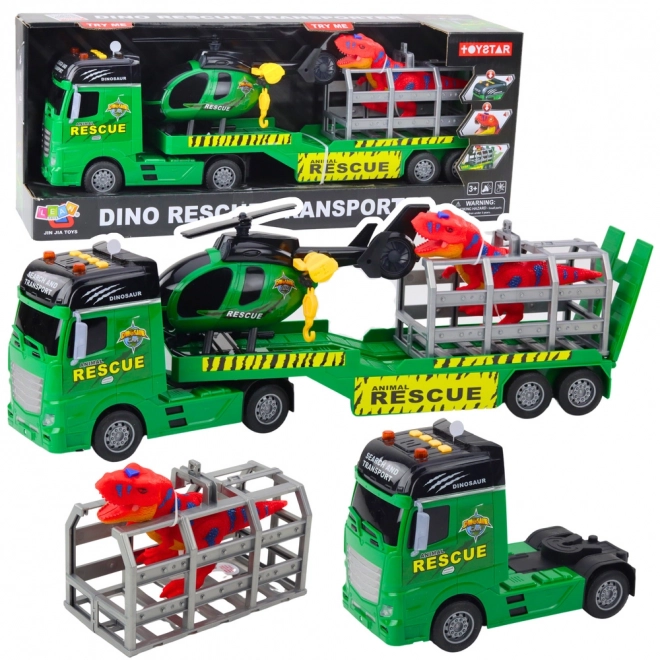 Set de salvare cu camion, elicopter și dinozaur