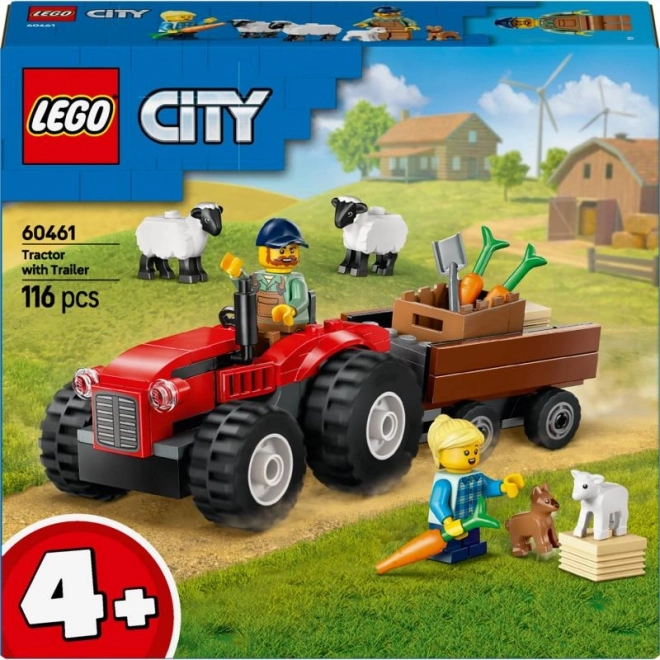 Tractor Roșu LEGO cu remorcă și oi