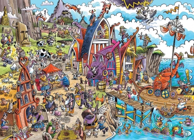 Puzzle Cobble Hill DoodleTown: Vesnice Vikingilor 1000 piese