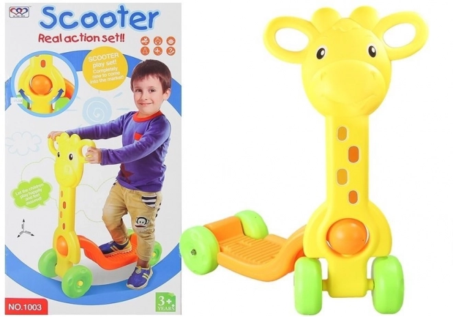 Trotineta pentru copii cu 4 roți Giraffe galbenă