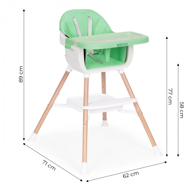 Scaun de masă pentru copii 2-în-1, verde, Ecotoys
