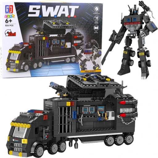 Set de construcție 8în1 SWAT – vehicule de poliție și robot, 826 piese
