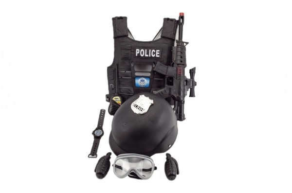 Set pistolă de poliție și cască cu accesorii