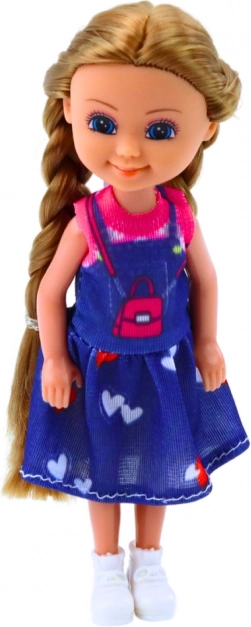 Mini păpușă cu păr lung în rochie 15 cm