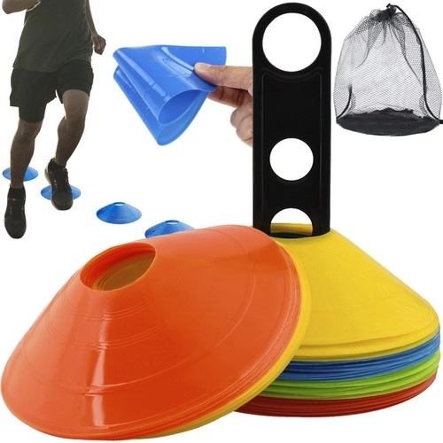 Conuri de antrenament tip disc, 50 buc, cu suport și sac din plasă