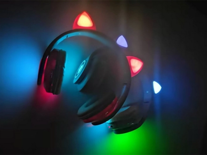 Căști wireless bluetooth radio fm mp3 urechi de pisică cu LED iluminat