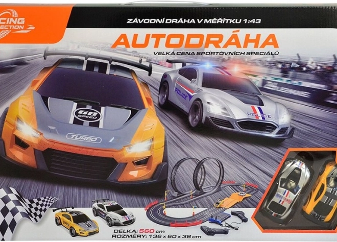 Pistă auto Racing Collection 560 cm cu loopinguri și două mașini