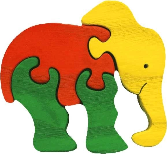 Puzzle de lemn cu inserții elefant mic