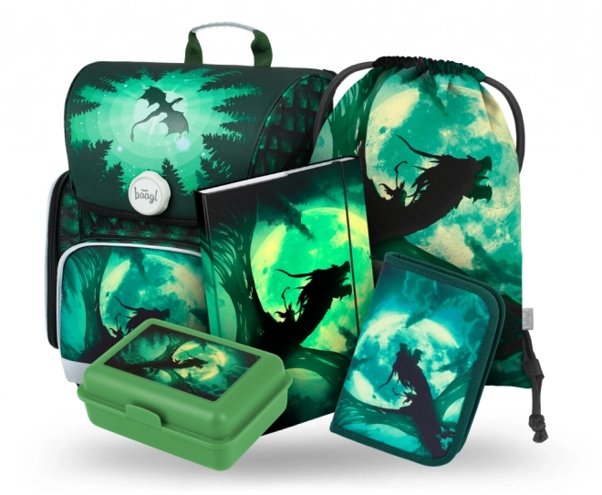 Set școlar Drak Baagl: Ghiozdan, Penar, Săculeț, Dosar și Cutie pentru gustare