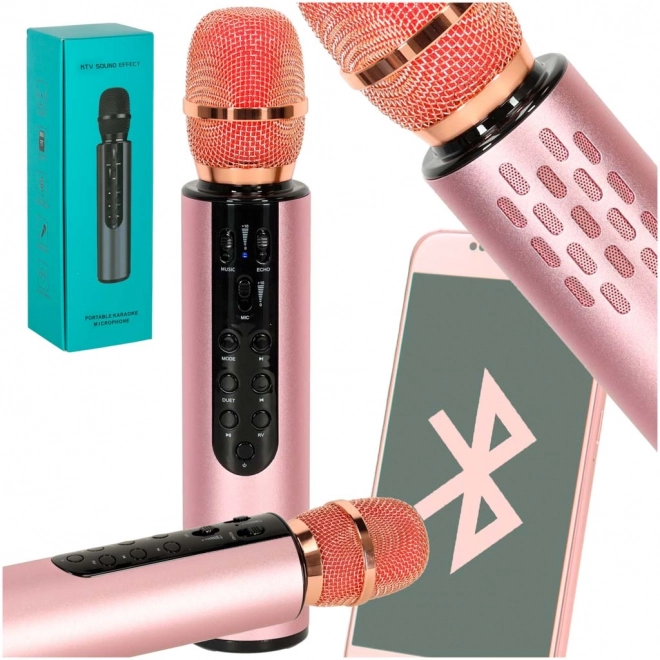 Microfon wireless pentru karaoke Bluetooth roz