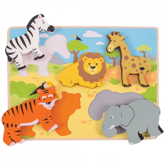 Puzzle Bigjigs Toys safari cu forme de inserare